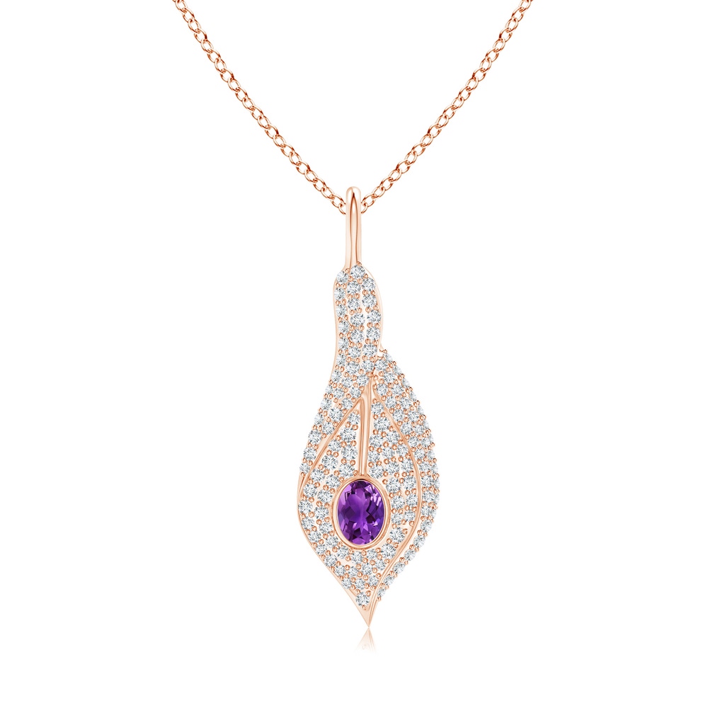 4x3mm AAAA Amethyst Calla Lily Pendant Necklace with Diamond Accents in Rose Gold