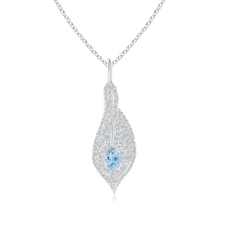 4x3mm AAA Aquamarine Calla Lily Pendant Necklace with Diamond Accents in White Gold