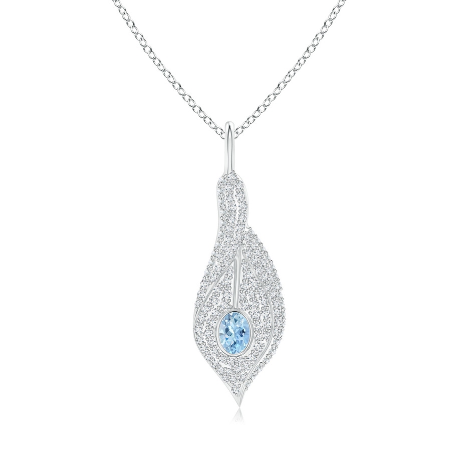4x3mm AAA Aquamarine Calla Lily Pendant Necklace with Diamond Accents in White Gold 