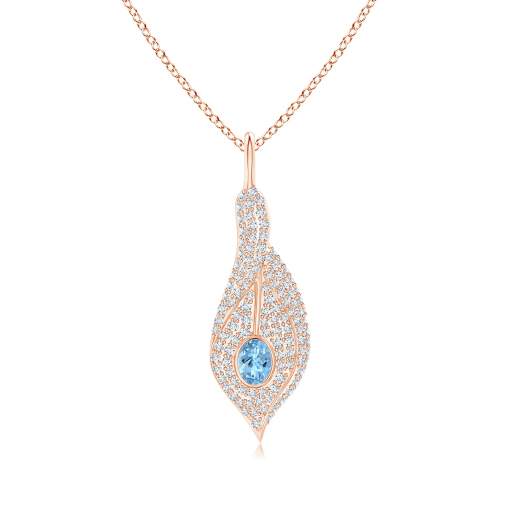 4x3mm AAAA Aquamarine Calla Lily Pendant Necklace with Diamond Accents in Rose Gold