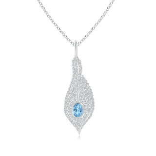 4x3mm AAAA Aquamarine Calla Lily Pendant Necklace with Diamond Accents in White Gold