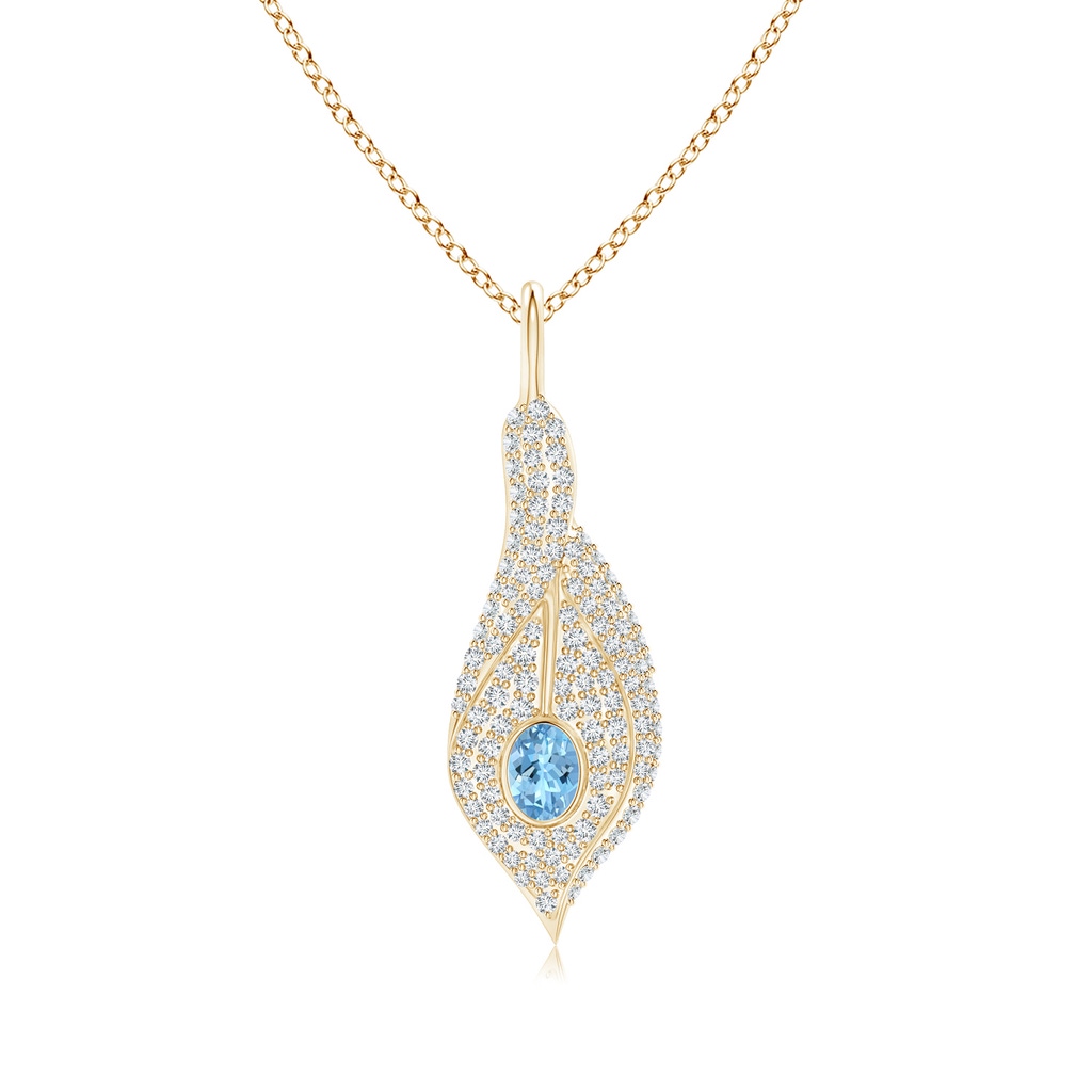 4x3mm AAAA Aquamarine Calla Lily Pendant Necklace with Diamond Accents in Yellow Gold