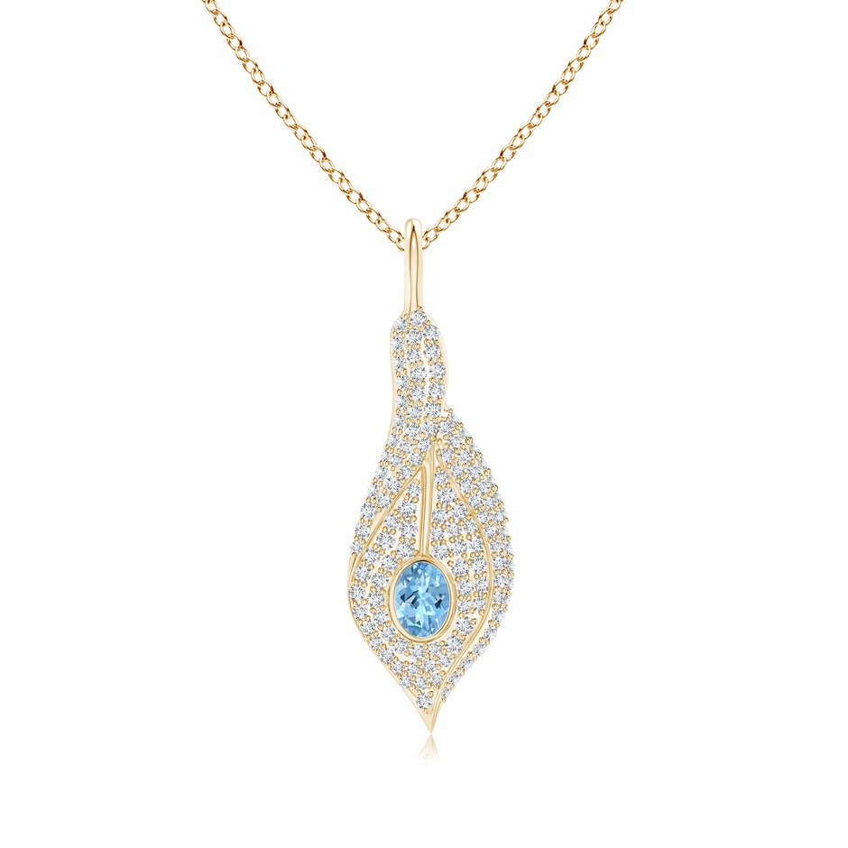 4x3mm AAAA Aquamarine Calla Lily Pendant Necklace with Diamond Accents in Yellow Gold 