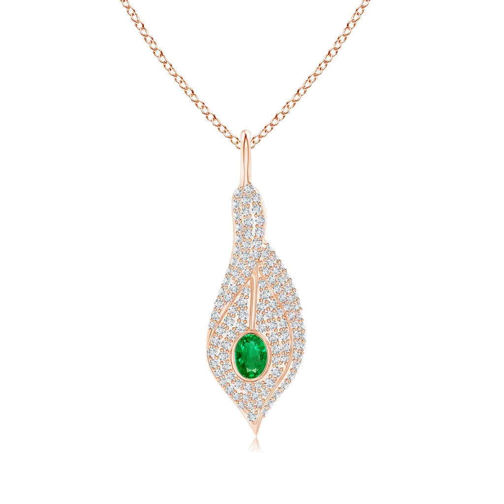 4x3mm AAA Emerald Calla Lily Pendant Necklace with Diamond Accents in Rose Gold