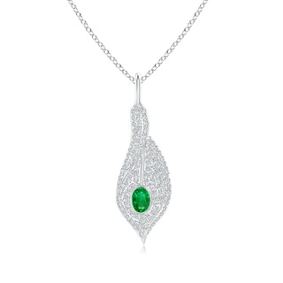 4x3mm AAA Emerald Calla Lily Pendant Necklace with Diamond Accents in White Gold