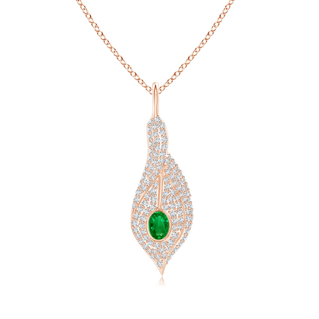 4x3mm Lab-Grown Emerald Calla Lily Pendant Necklace with Diamond Accents in Rose Gold