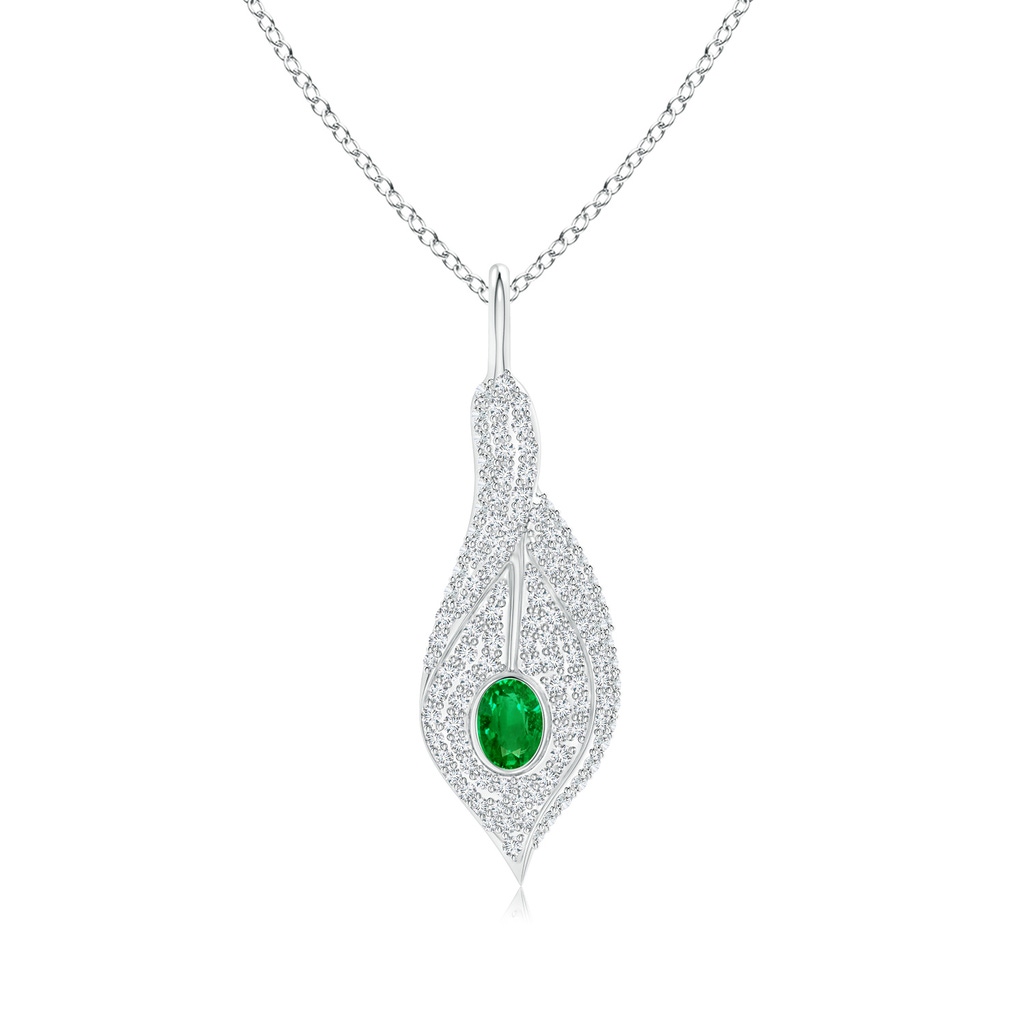 4x3mm Lab-Grown Emerald Calla Lily Pendant Necklace with Diamond Accents in White Gold