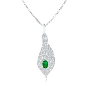 4x3mm AAAA Emerald Calla Lily Pendant Necklace with Diamond Accents in White Gold