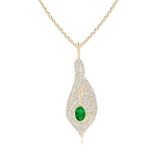 4x3mm AAAA Emerald Calla Lily Pendant Necklace with Diamond Accents in Yellow Gold
