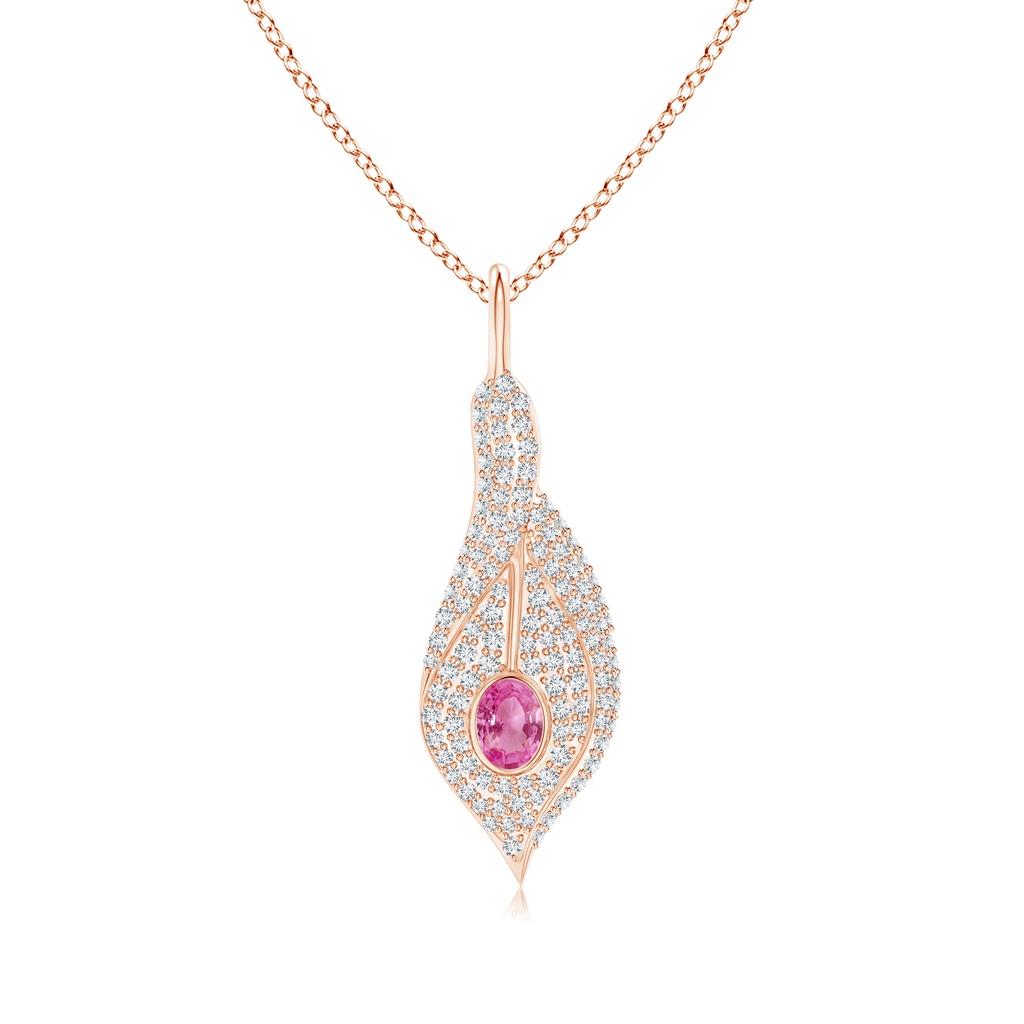 4x3mm AAA Pink Sapphire Calla Lily Pendant Necklace with Diamonds in Rose Gold