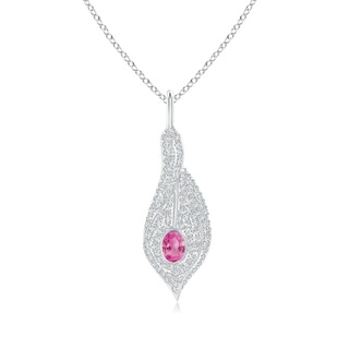 4x3mm AAA Pink Sapphire Calla Lily Pendant Necklace with Diamonds in White Gold