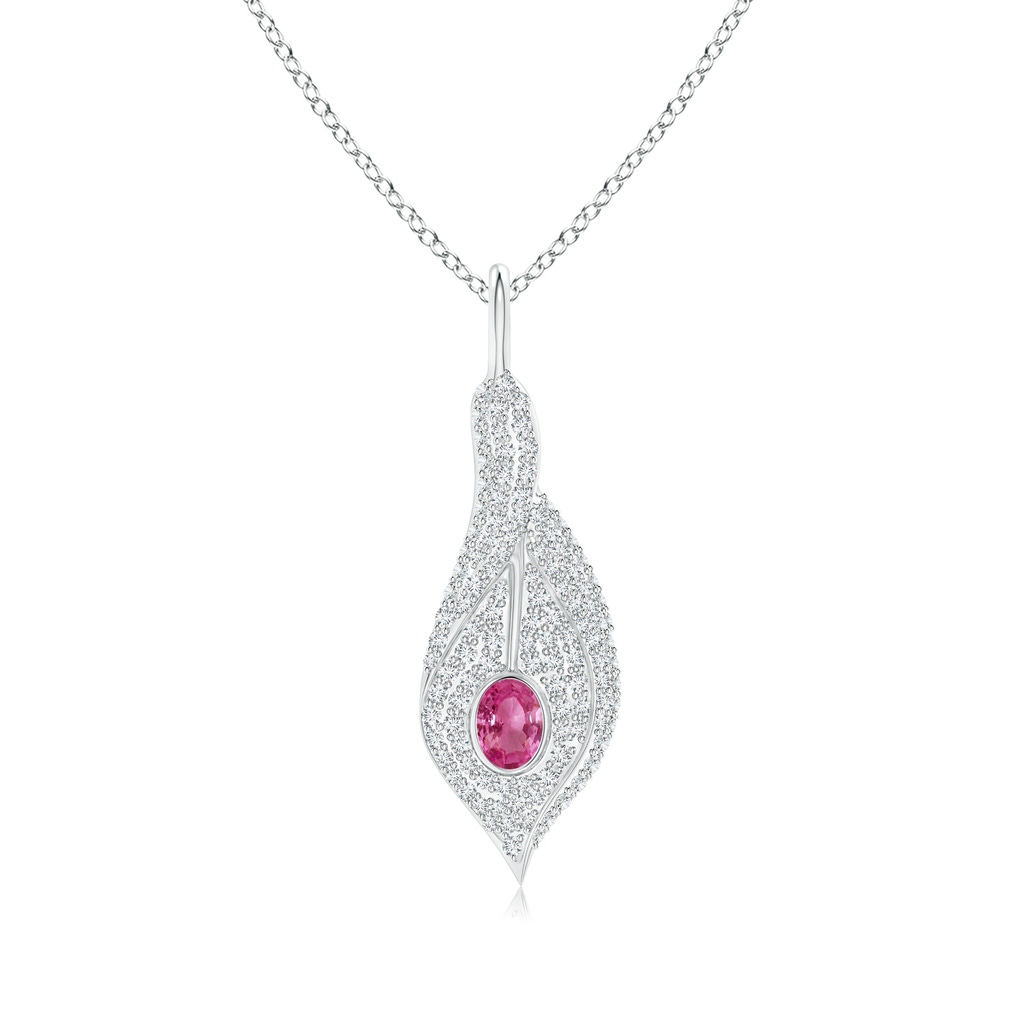 4x3mm AAAA Pink Sapphire Calla Lily Pendant Necklace with Diamonds in White Gold