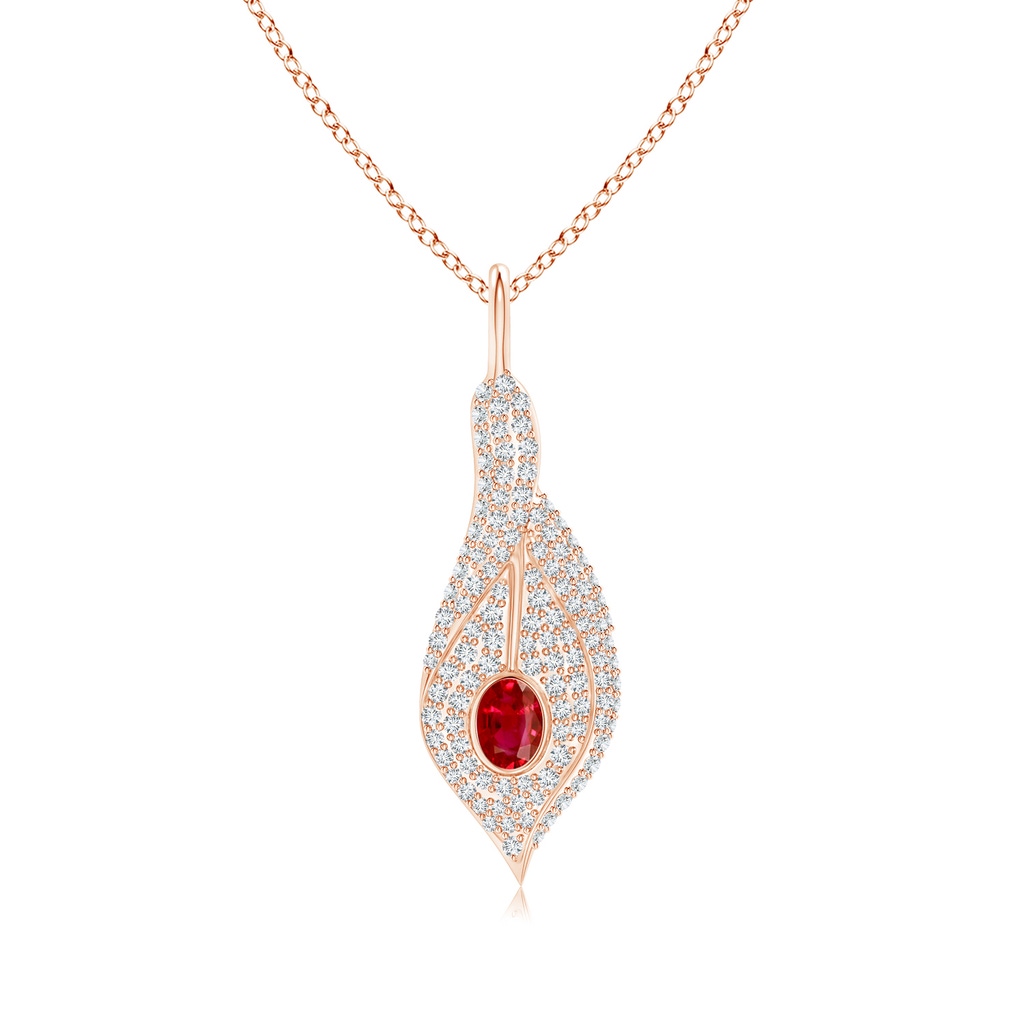 4x3mm AAA Ruby Calla Lily Pendant Necklace with Diamond Accents in Rose Gold