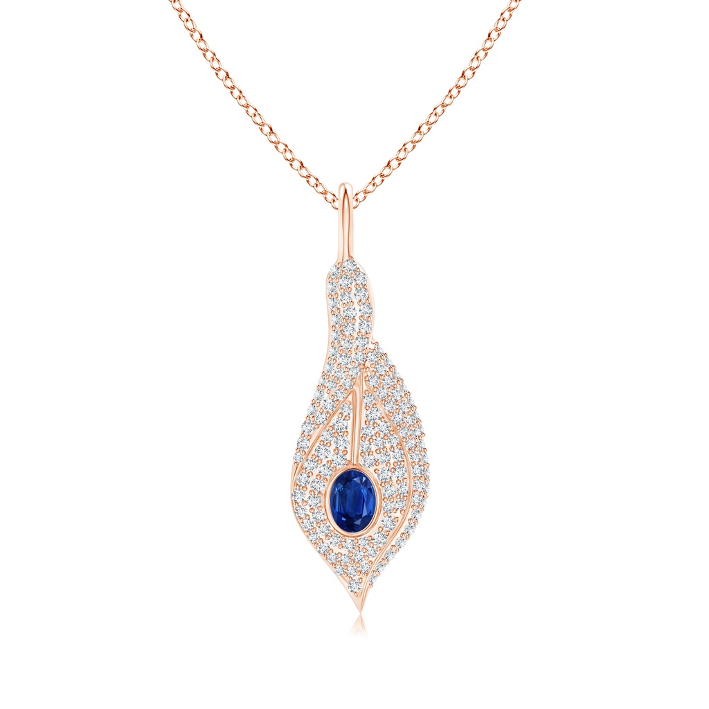 4x3mm AAA Sapphire Calla Lily Pendant Necklace with Diamond Accents in Rose Gold