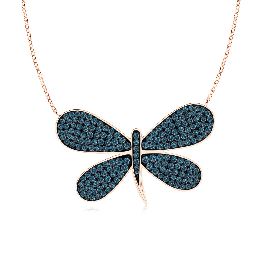 1.5mm AAA Pavé-Set Blue Diamond Dragonfly Necklace in Rose Gold