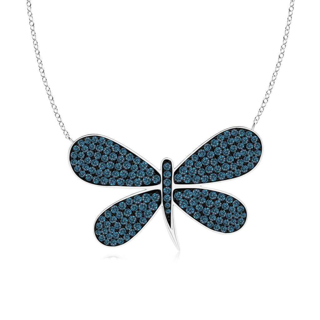 1.5mm AAA Pavé-Set Blue Diamond Dragonfly Necklace in White Gold