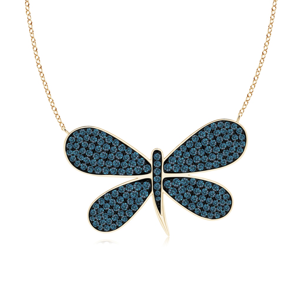 1.5mm AAA Pavé-Set Blue Diamond Dragonfly Necklace in Yellow Gold