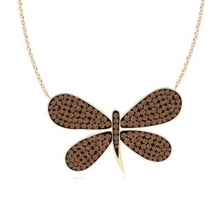 1.5mm AAAA Pavé-Set Coffee Diamond Dragonfly Necklace in Yellow Gold