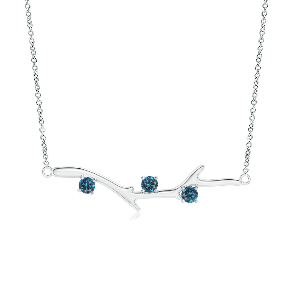 3mm AAA Prong-Set Blue Diamond Tree Branch Necklace in White Gold
