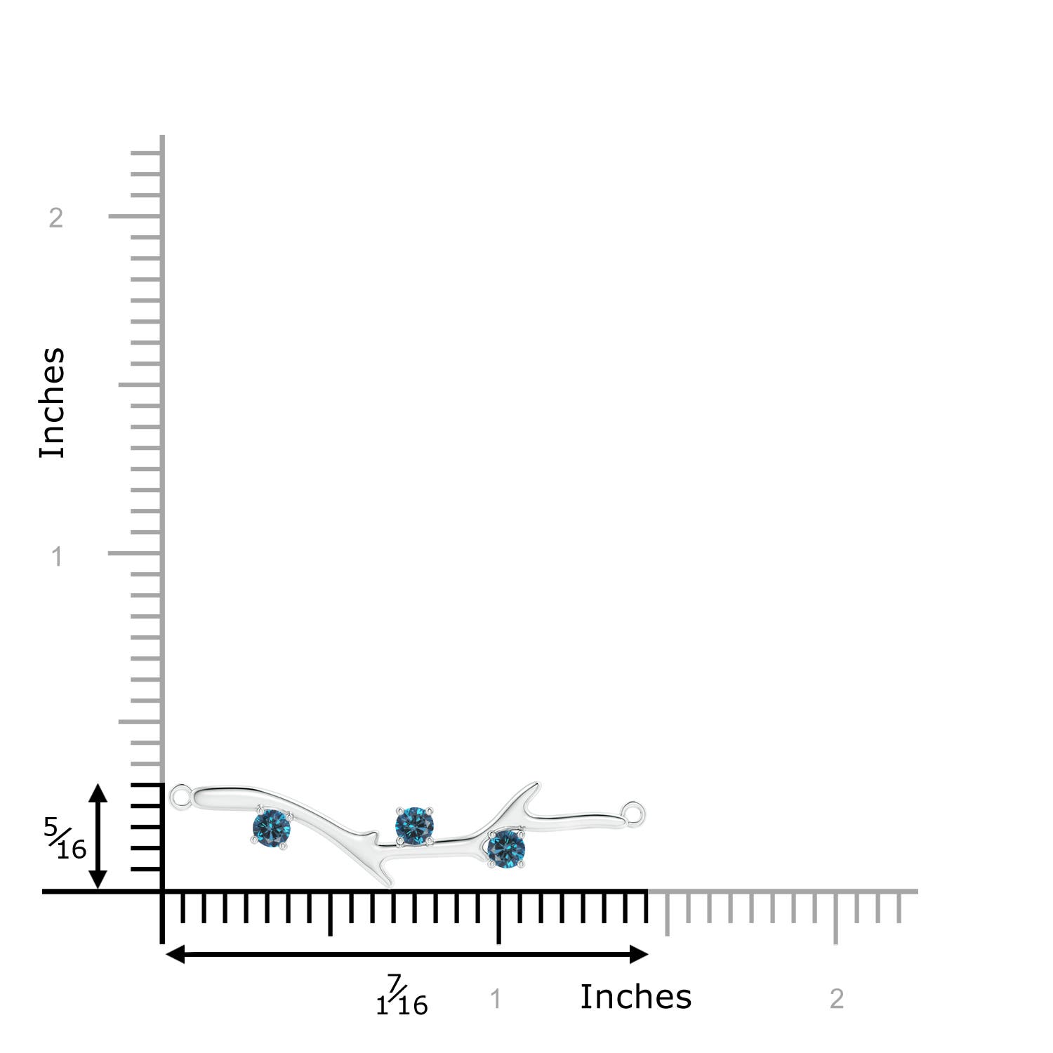 3mm AAA Prong-Set Blue Diamond Tree Branch Necklace in White Gold - ruler
