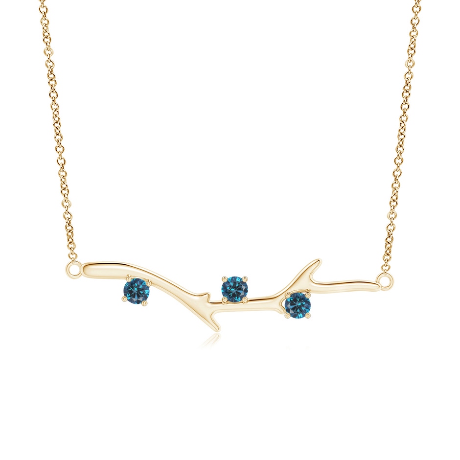 3mm AAA Prong-Set Blue Diamond Tree Branch Necklace in Yellow Gold 