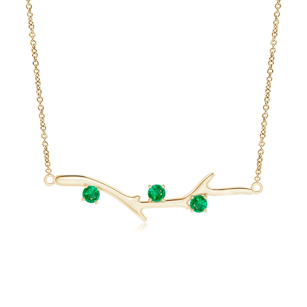 3mm AAA Prong-Set Emerald Tree Branch Necklace in Yellow Gold