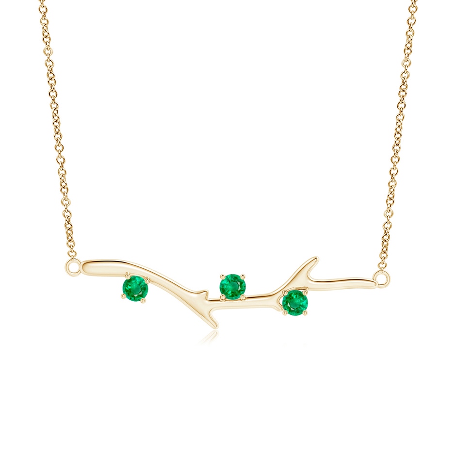 3mm AAA Prong-Set Emerald Tree Branch Necklace in Yellow Gold 