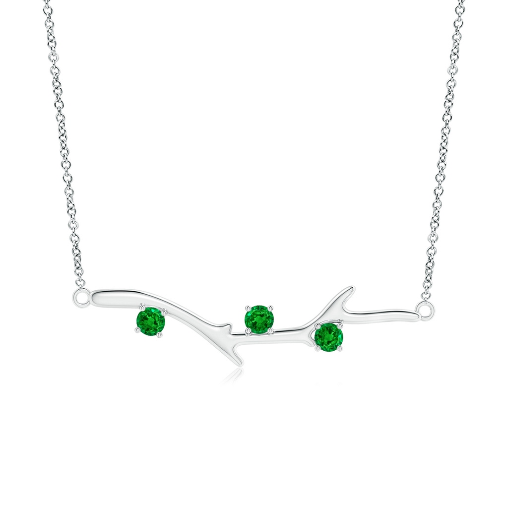 3mm AAAA Prong-Set Emerald Tree Branch Necklace in White Gold