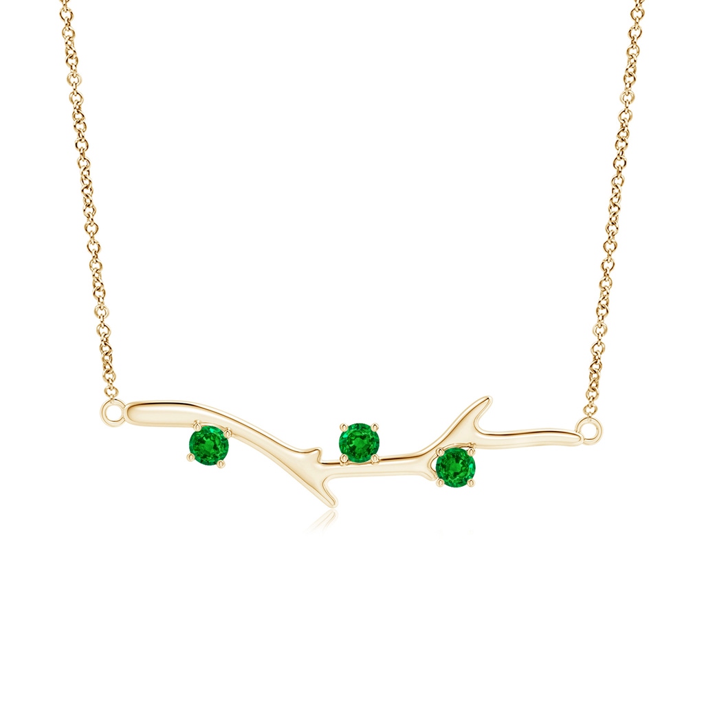 3mm AAAA Prong-Set Emerald Tree Branch Necklace in Yellow Gold 