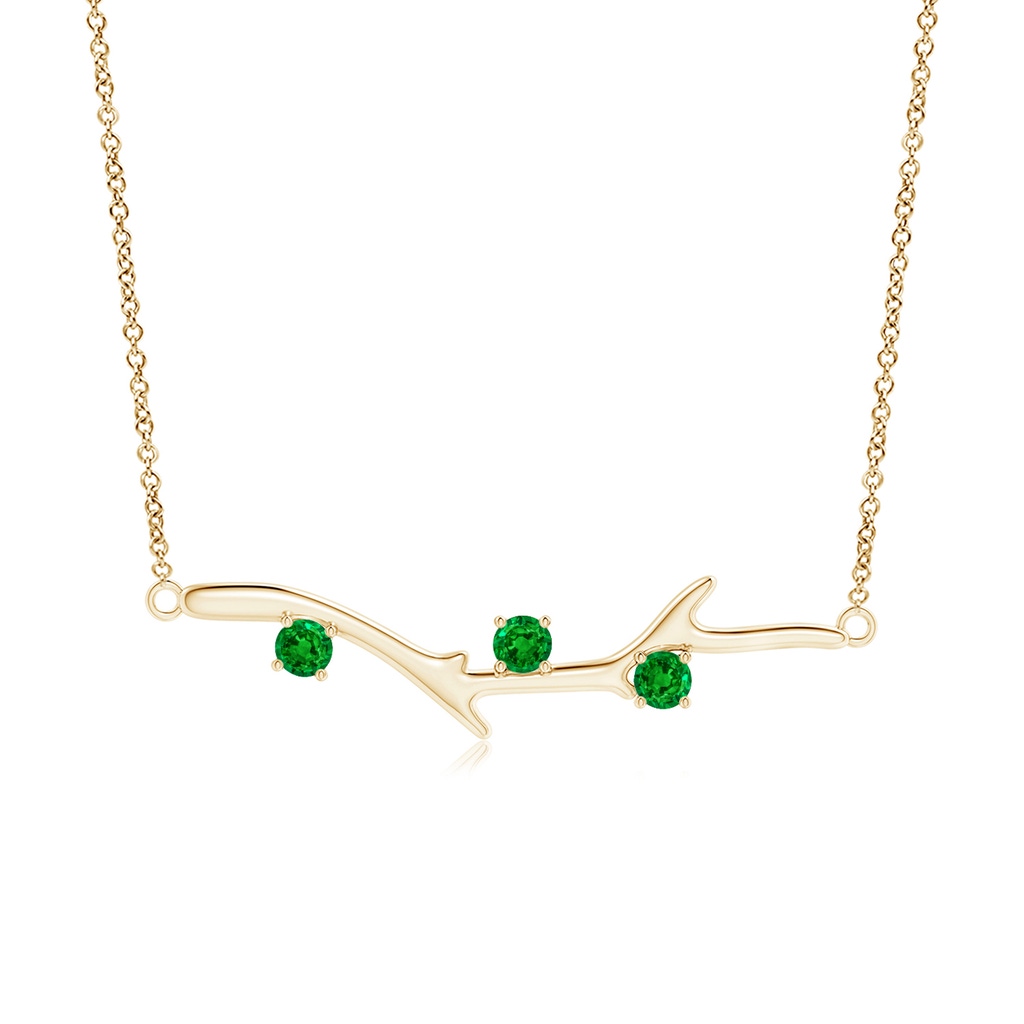 3mm AAAA Prong-Set Emerald Tree Branch Necklace in Yellow Gold