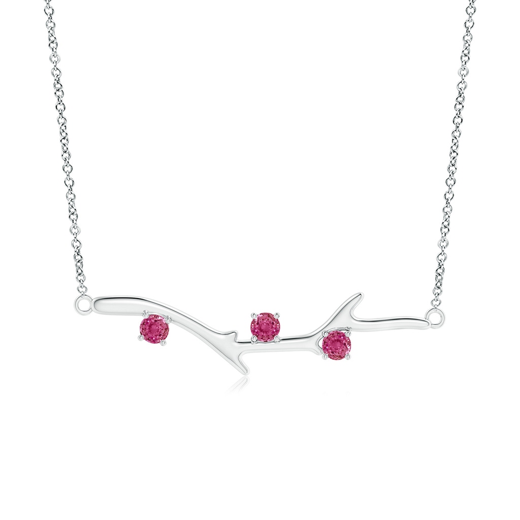 3mm AAAA Prong-Set Pink Sapphire Tree Branch Necklace in White Gold