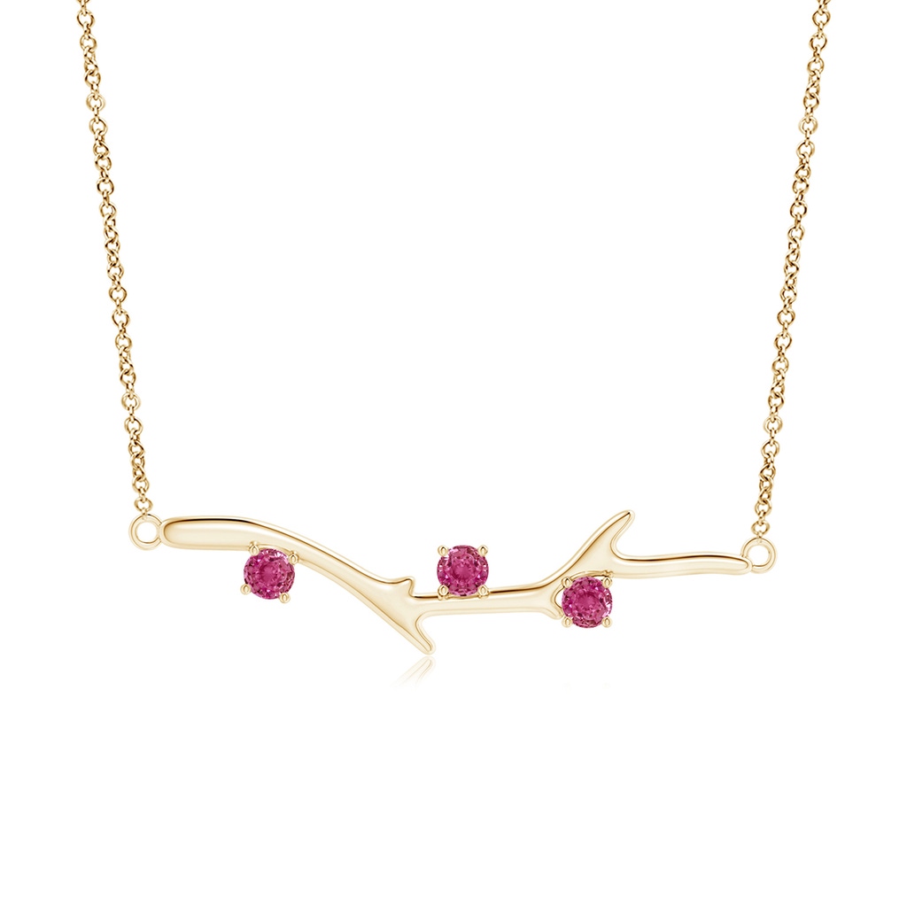 3mm AAAA Prong-Set Pink Sapphire Tree Branch Necklace in Yellow Gold