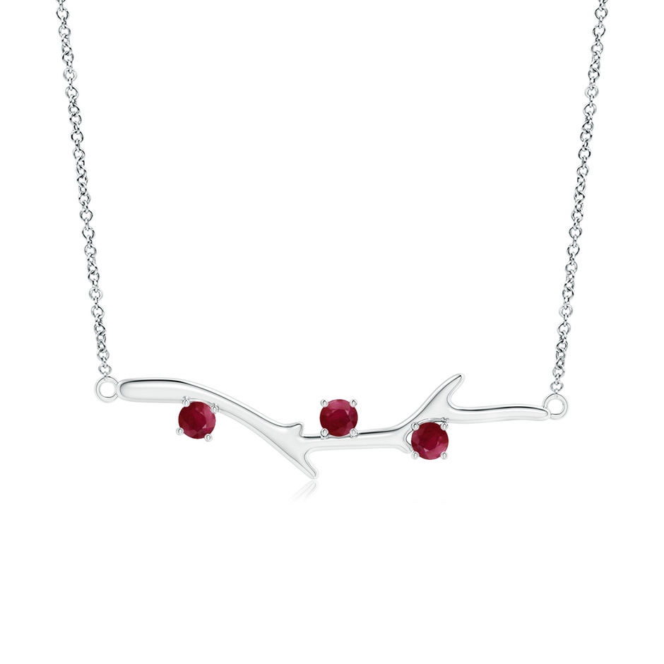 3mm A Prong-Set Ruby Tree Branch Necklace in White Gold 