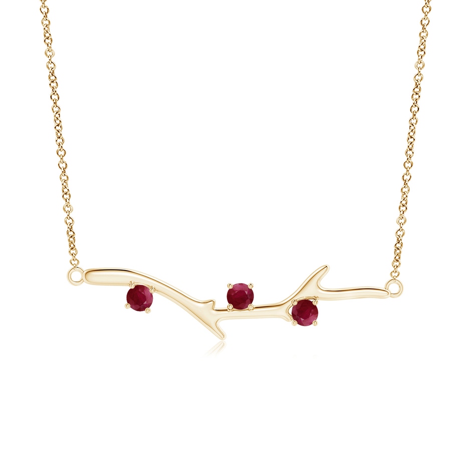 3mm A Prong-Set Ruby Tree Branch Necklace in Yellow Gold 