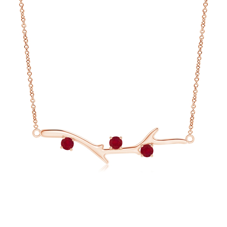 3mm AA Prong-Set Ruby Tree Branch Necklace in Rose Gold 