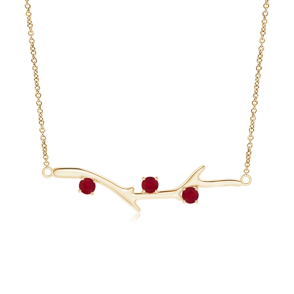 3mm AA Prong-Set Ruby Tree Branch Necklace in Yellow Gold 