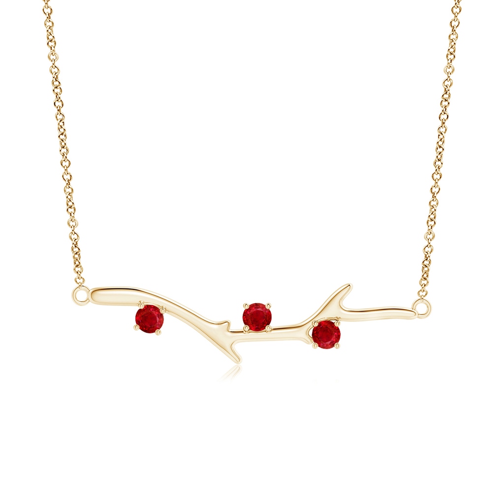 3mm AAA Prong-Set Ruby Tree Branch Necklace in 9K Yellow Gold