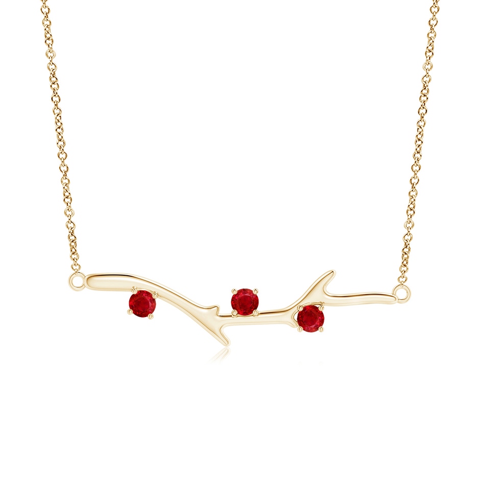 3mm AAA Prong-Set Ruby Tree Branch Necklace in 9K Yellow Gold 