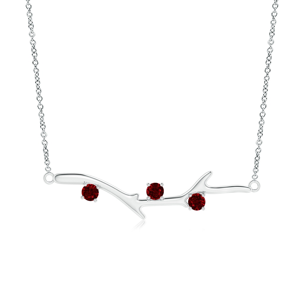 3mm AAAA Prong-Set Ruby Tree Branch Necklace in White Gold