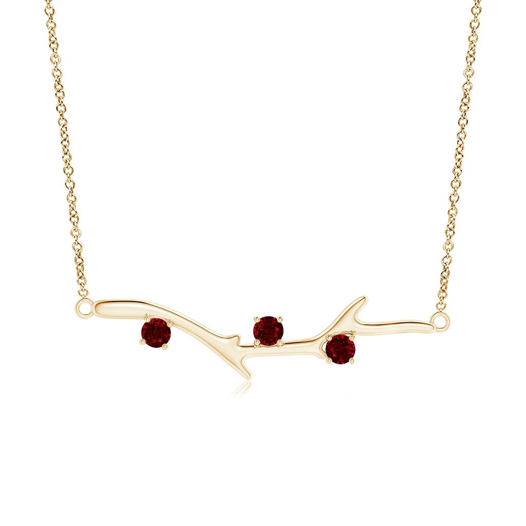 3mm AAAA Prong-Set Ruby Tree Branch Necklace in Yellow Gold
