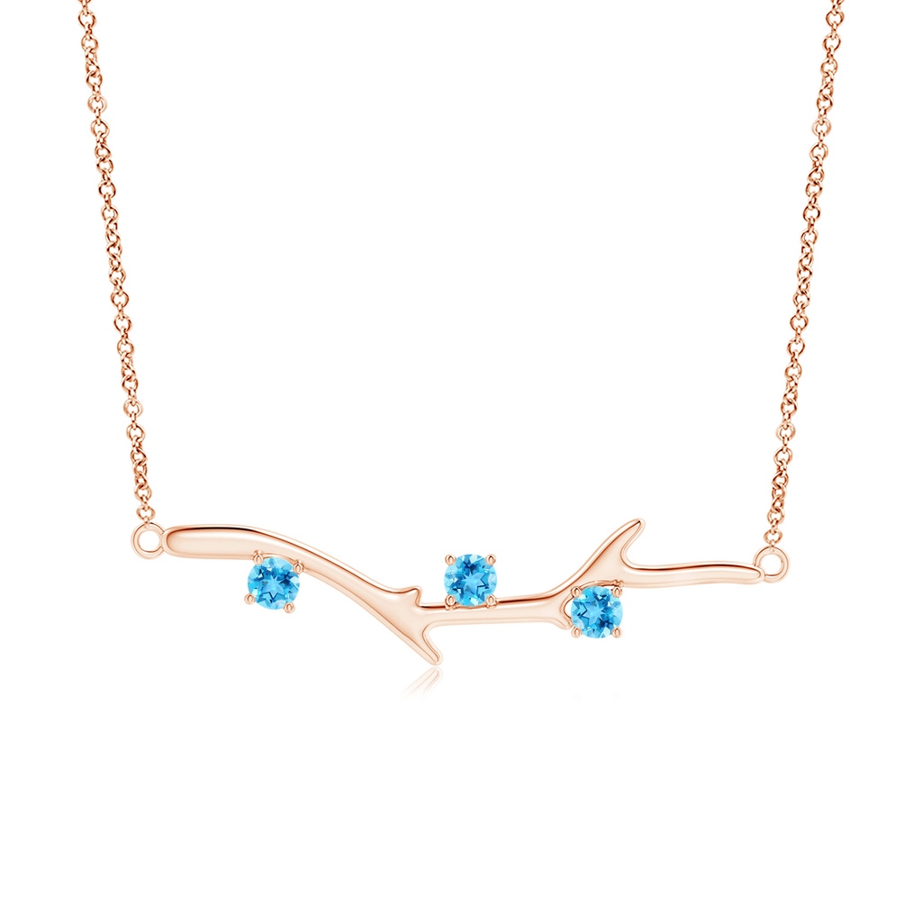 3mm AAAA Prong-Set Swiss Blue Topaz Tree Branch Necklace in Rose Gold