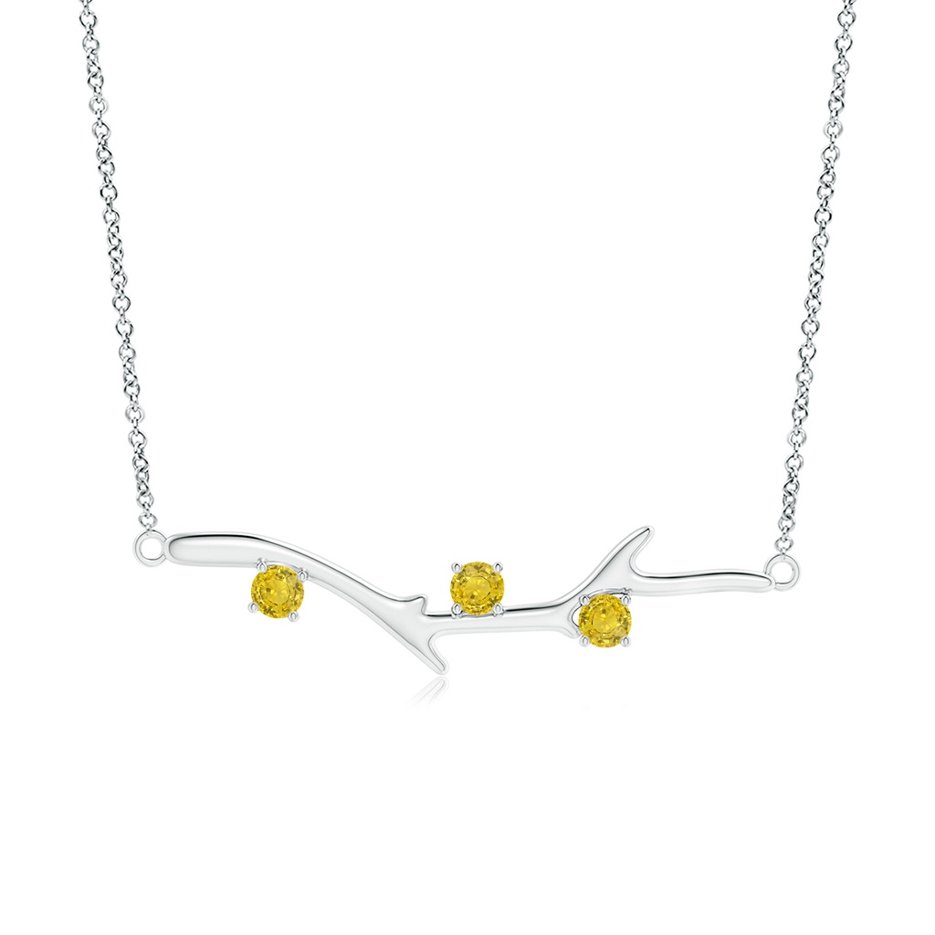 3mm AAA Prong-Set Yellow Sapphire Tree Branch Necklace in White Gold