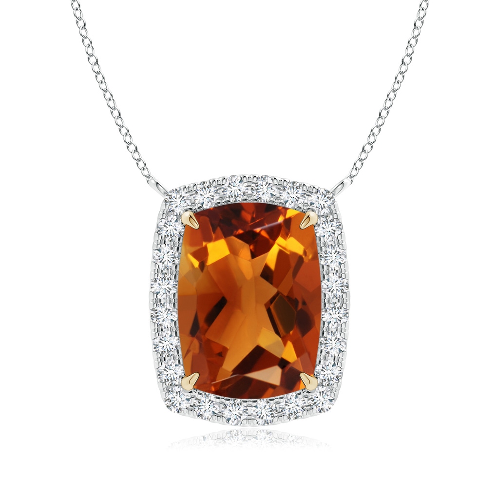 16x12mm AAAA Rectangular Cushion Citrine Halo Pendant in Two Tone in White Gold Yellow Gold