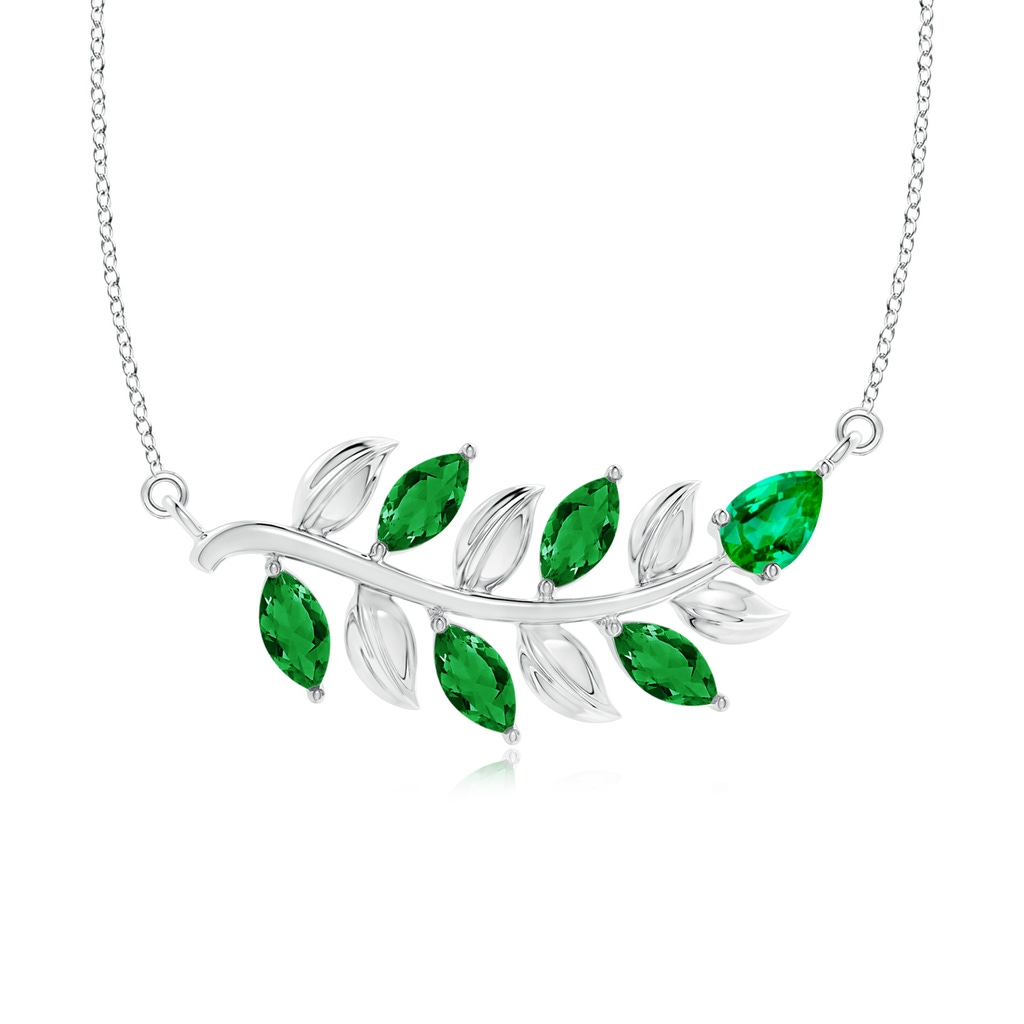 5x2.5mm AAA Nature Inspired Emerald Tree Branch Necklace in White Gold