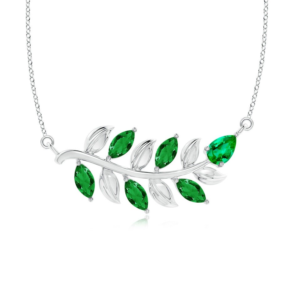 5x2.5mm AAA Nature Inspired Emerald Tree Branch Necklace in White Gold 