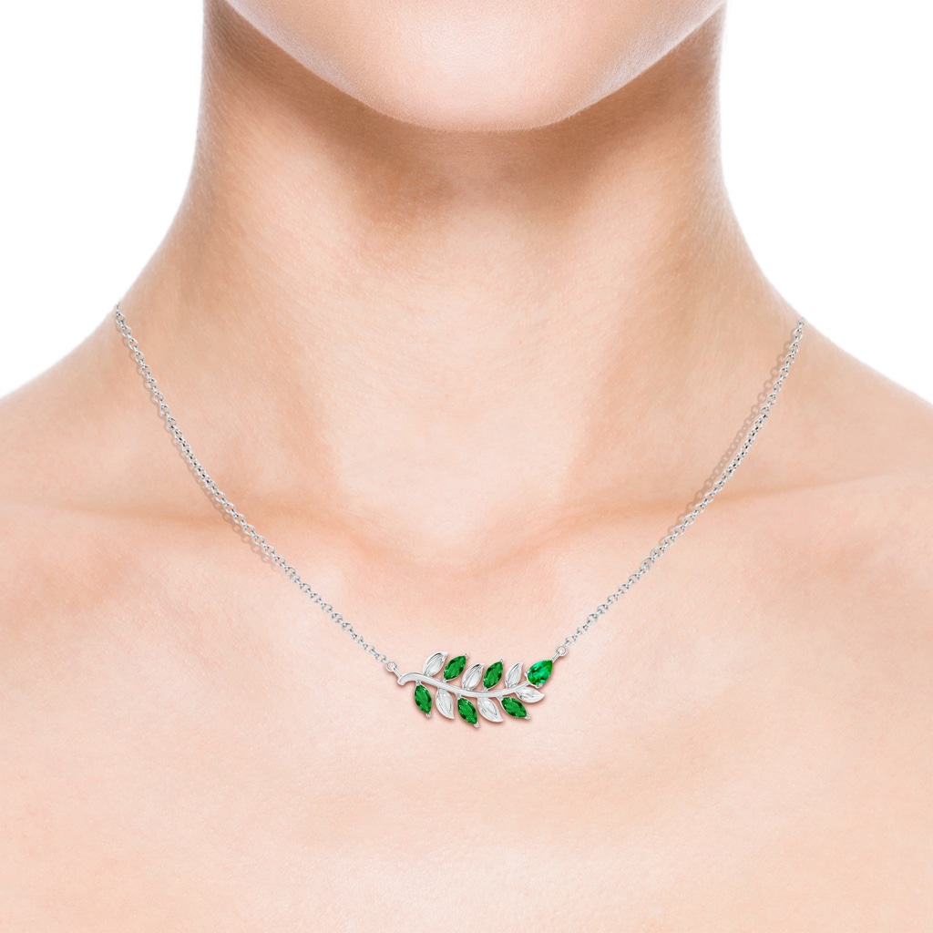 5x2.5mm AAA Nature Inspired Emerald Tree Branch Necklace in White Gold Product Image