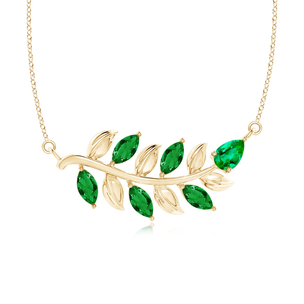 5x2.5mm AAA Nature Inspired Emerald Tree Branch Necklace in Yellow Gold