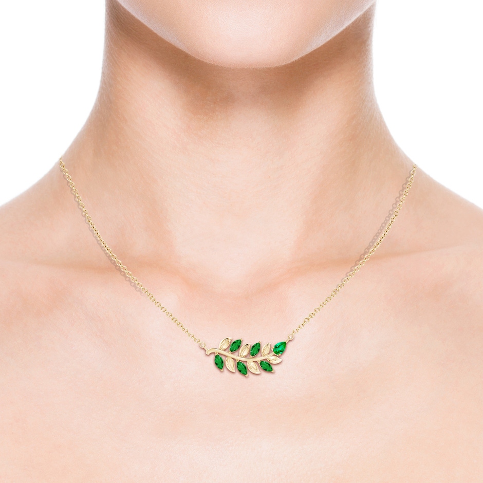 5x2.5mm AAA Nature Inspired Emerald Tree Branch Necklace in Yellow Gold product image