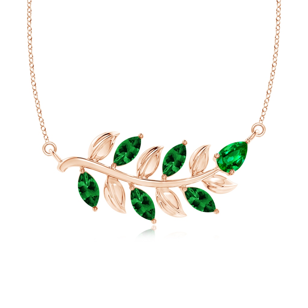 5x2.5mm AAAA Nature Inspired Emerald Tree Branch Necklace in Rose Gold
