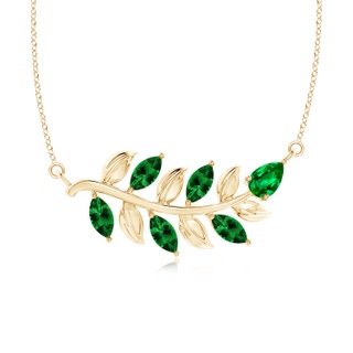 5x2.5mm AAAA Nature Inspired Emerald Tree Branch Necklace in Yellow Gold